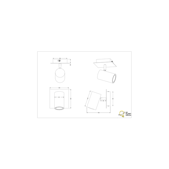 Black rotatable wall/ceiling spotlight GU10