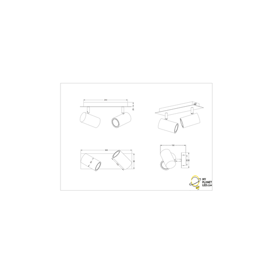 Tweedelige draaibare plafondspot 2xGU10 wit