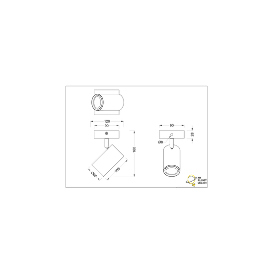 Mat witte wendbare wand/plafondspot 1xGU10