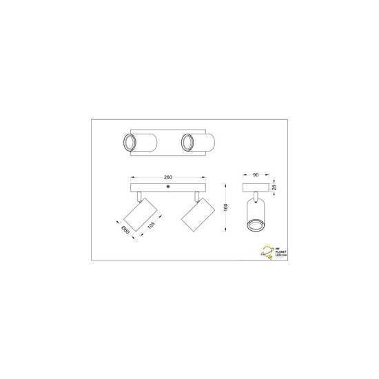 Mat zwart wendbare duo plafondspot 2xGU10