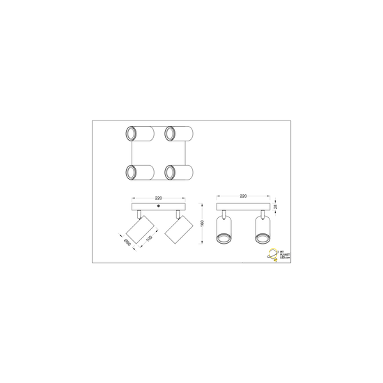 Vierkante mat zwart 4-plafondspot 4xGU10