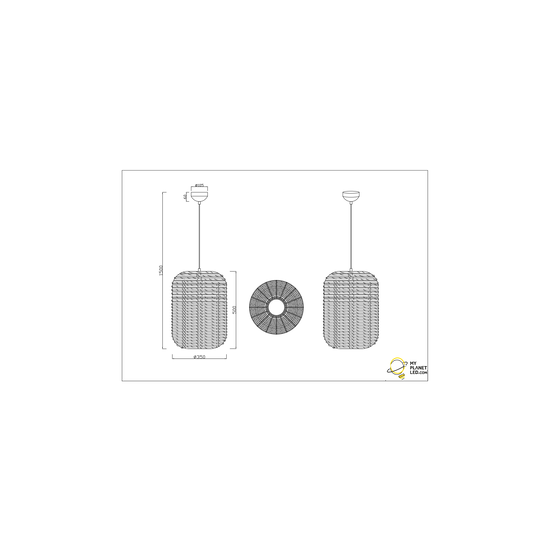 Große Sisal-Hängelampe 1xE27 mattschwarz