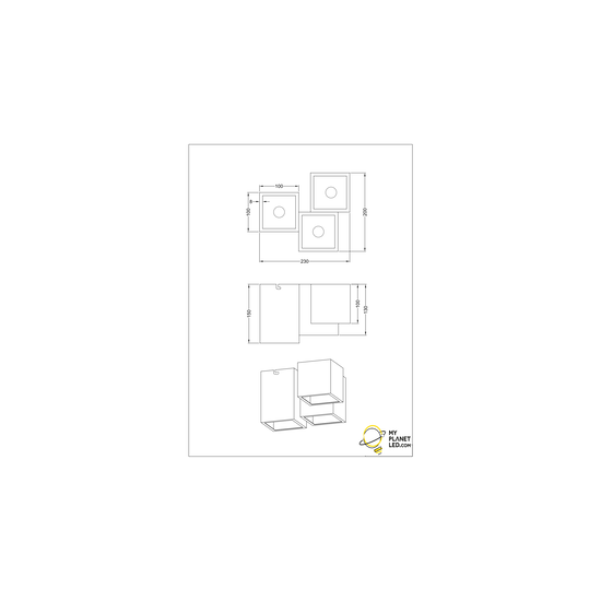 Ongelijke 3-blokken plafondlamp 3xGU10 mat zwart