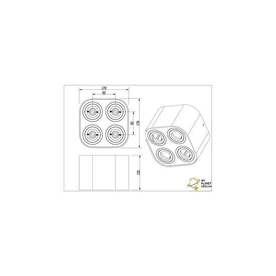 Verstellbarer, runder, mattschwarzer Quartett-Deckenspot 4xGU10