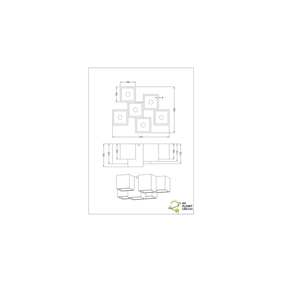 Plafón 6 bloques Uneven 6xGU10 negro mate