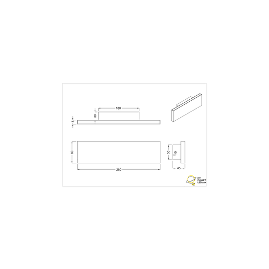 Petite applique murale haut/bas plat LED 6W 3000K couleur rouille