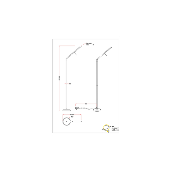 Lámpara de pie arquitectónica touch dimmer LED 6W 3000K negro mate