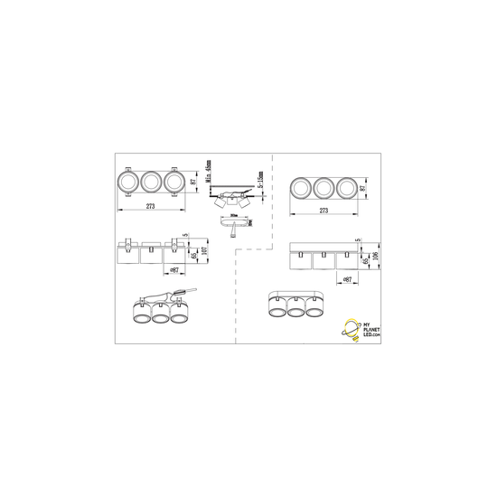 Foco de techo trio blanco de empotrar o de superficie 3x5W 3000K