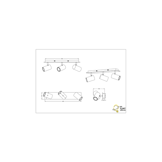 Spot de plafond rotatif noir en trois parties 3xGU10