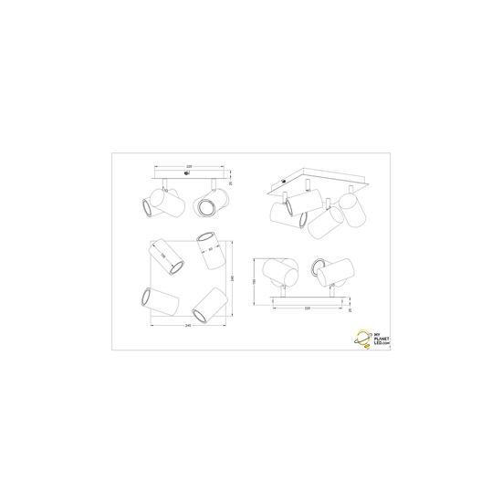 Wit vierdelige plafondspots 4xGU10