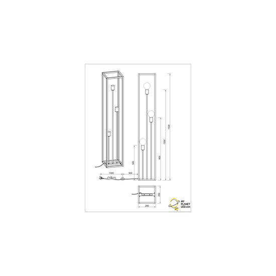 Vito floor lamp, matte black metal finish, 3x E27 socket max 10W, dimensions 153 x 25 x 25 cm, bulb not included, IP20