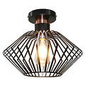 Fantasia Shuru ceiling lamp, metal cage diamond shape, black/copper, Ø320mm, E27 max. 60W excl., dimmable