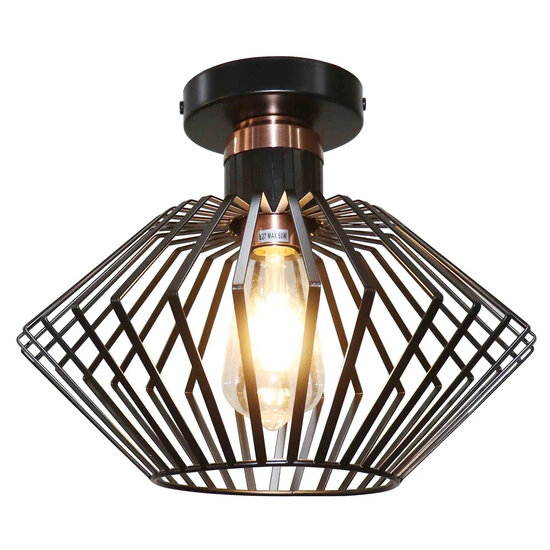 Fantasia Shuru ceiling lamp, metal cage diamond shape, black/copper, Ø320mm, E27 max. 60W excl., dimmable