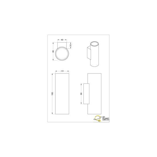 Matt black above/below wall spot 2xGU10