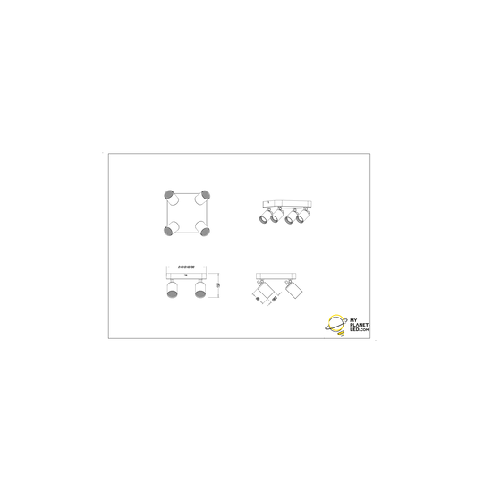 Foco de techo de acento cuarteto 4xGU10 negro mate