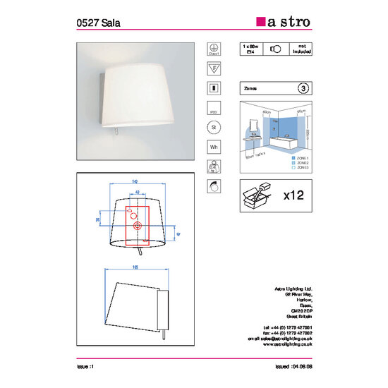Chrome wall lamp E14 with white shade