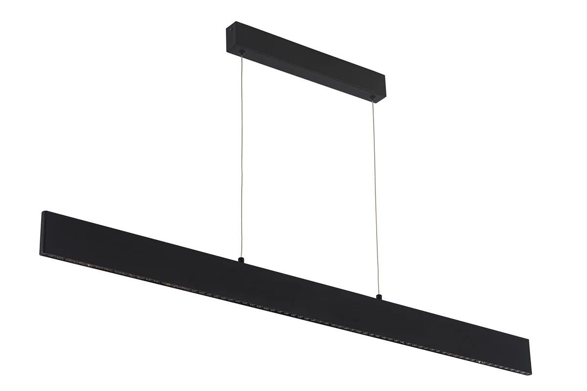 Longue barre lumineuse pendule étroite suspendue noire 120cm 38W