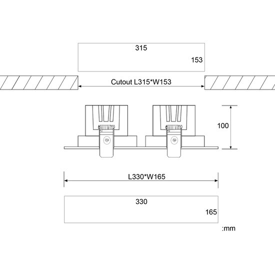 Adjustable 2 x 30 W double recessed spot white 5 year warranty 330x165mm