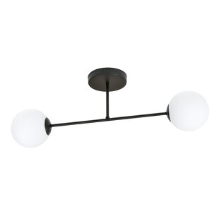 Dubbele zwarte plafondlamp met melkglas bollen 2x E14