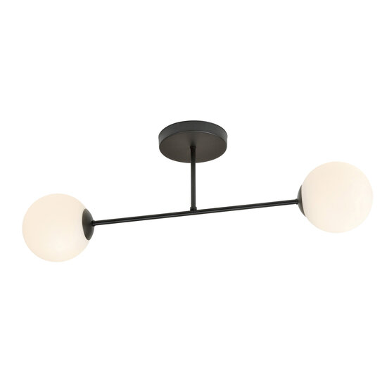 Double black ceiling lamp with frosted glass bulbs 2x E14