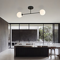 Double black ceiling lamp with frosted glass bulbs 2x E14