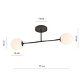 Dubbele zwarte plafondlamp met melkglas bollen 2x E14