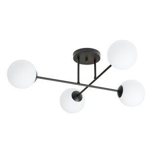 Medium zwarte plafondlamp met melkglas bollen 4x E14