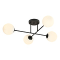 Medium zwarte plafondlamp met melkglas bollen 4x E14