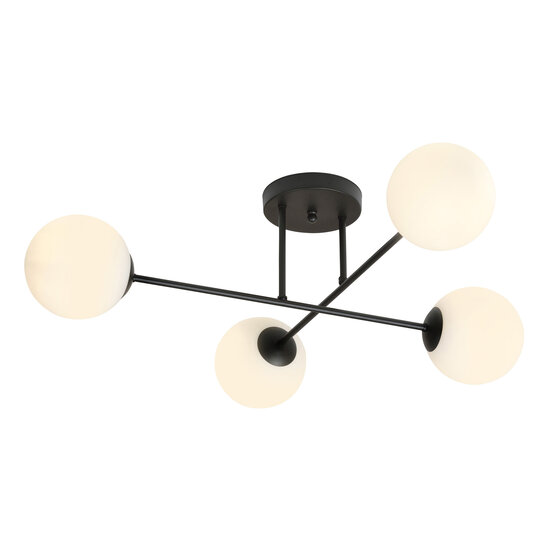 Medium black ceiling lamp with frosted glass bulbs 4x E14