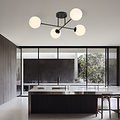 Medium zwarte plafondlamp met melkglas bollen 4x E14