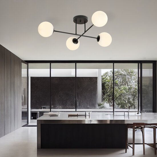 Medium black ceiling lamp with frosted glass bulbs 4x E14
