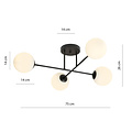 Medium zwarte plafondlamp met melkglas bollen 4x E14
