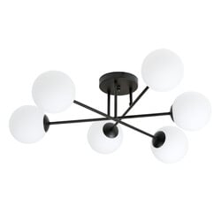 Emibig Grote zwarte plafondlamp met melkglas bollen 6x E14