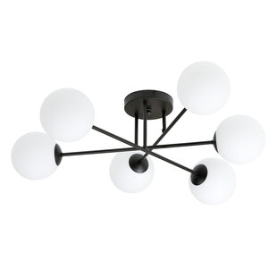 Emibig Grote zwarte plafondlamp met melkglas bollen 6x E14