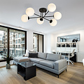 Large black ceiling lamp with frosted glass bulbs 6x E14