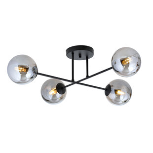 Medium plafondlamp zwart met bollen in rookglas 4x E14