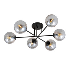 Emibig Grande lampe de plafond noire avec boules en verre fumé 6x E14