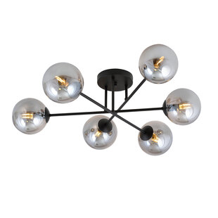 Large ceiling lamp black with balls in smoked glass 6x E14