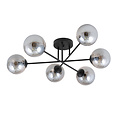 Plafón grande negro con bolas en cristal ahumado 6x E14