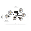 Large ceiling lamp black with balls in smoked glass 6x E14