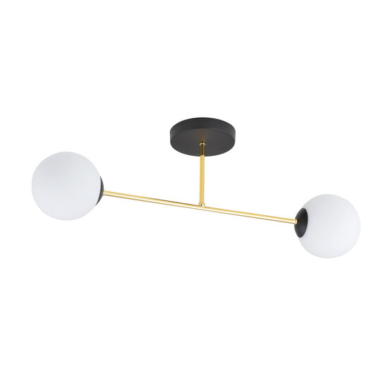 Emibig Emibig Kleine plafondlamp met melkglas bollen zwart en messing 2x E14 - Stijlvolle verlichting voor elk interieur