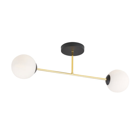 Emibig Emibig Petite lampe de plafond avec ampoules en verre dépoli noir et laiton 2x E14 - Éclairage élégant pour tout intérieur