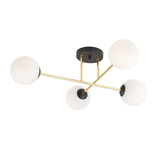 Emibig Emibig Medium ceiling lamp brass and black with white glass balls 4x E14 - Ideal lighting for any space