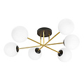 Emibig Emibig Large ceiling lamp brass black with balls in white glass 6x E14 - Ideal lighting for any space