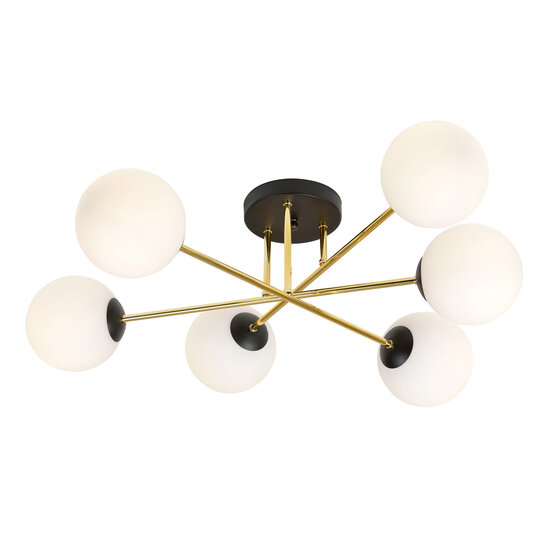 Emibig Emibig Grande lampe de plafond en laiton noir avec boules en verre blanc 6x E14 - Éclairage idéal pour chaque espace