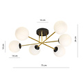 Large ceiling lamp brass black with balls in white glass 6x E14