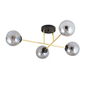 Emibig Emibig 4 lamps E14 stijlvolle plafondlamp messing met zwart en fumé bollen - Perfect voor een moderne uitstraling in uw interieur