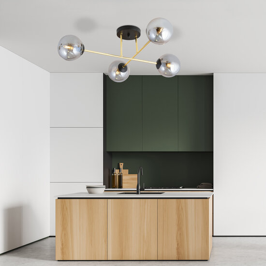 Emibig Emibig 4 lamps E14 stijlvolle plafondlamp messing met zwart en fumé bollen - Perfect voor een moderne uitstraling in uw interieur