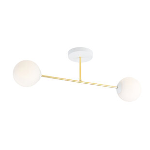 Small ceiling lamp white with brass and white glass bulbs 2x E14