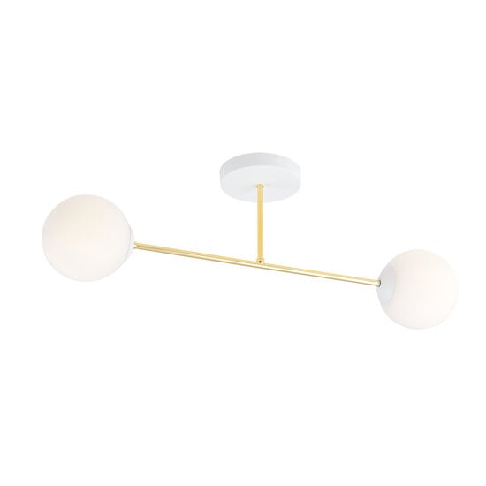 Emibig Emibig Small ceiling lamp white with brass and white glass bulbs 2x E14 - Ideal accent lighting for any space